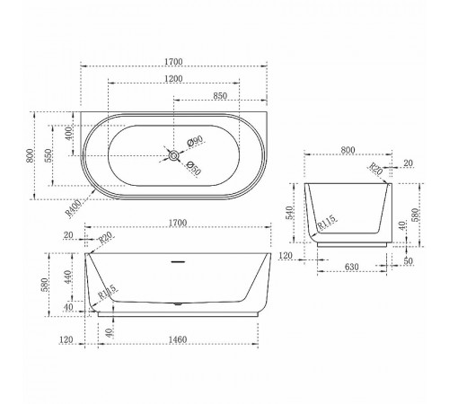 Акриловая ванна Vincea 170x80 VBT-621 без гидромассажа