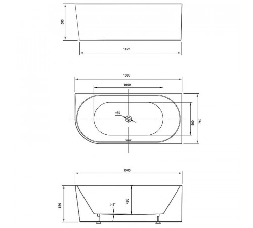 Акриловая ванна Vincea 150x75 VBT-402-1500R без гидромассажа