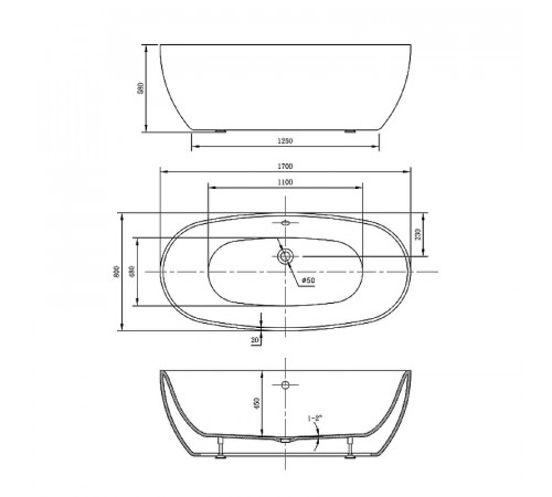 Акриловая ванна Vincea 170x80 VBT-405-1700MB без гидромассажа