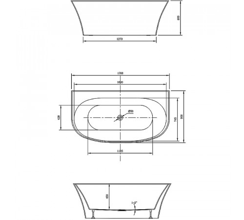 Акриловая ванна Vincea 170x90 VBT-423-1700 без гидромассажа