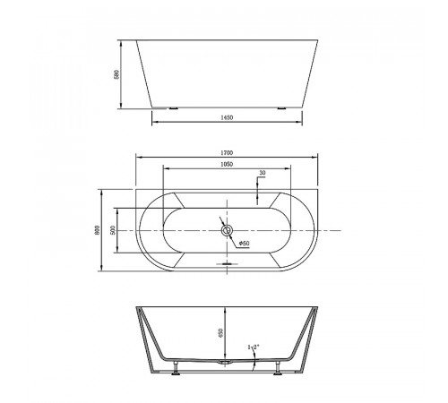 Акриловая ванна Vincea 170x80 VBT-421-1700MW без гидромассажа