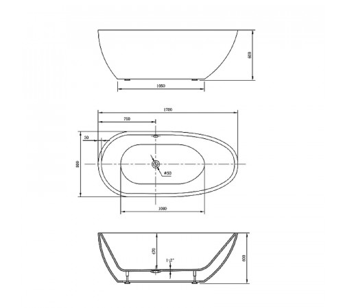 Акриловая ванна Vincea 170x80 VBT-422-1700 без гидромассажа