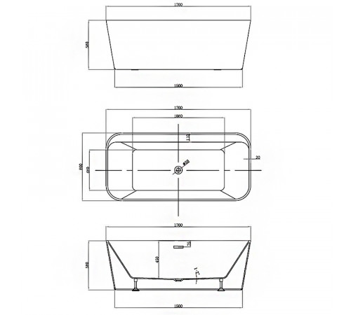 Акриловая ванна Vincea 170x80 VBT-401-1700MW без гидромассажа