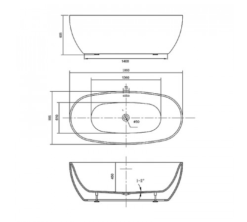 Акриловая ванна Vincea 186x88.5 VBT-405-1860 без гидромассажа