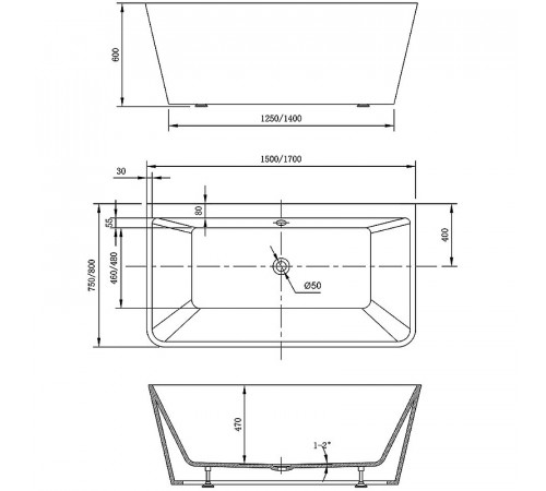 Акриловая ванна Vincea 170x80 VBT-425-1700 без гидромассажа