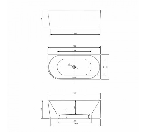 Акриловая ванна Vincea 170x80 VBT-402-1700R без гидромассажа