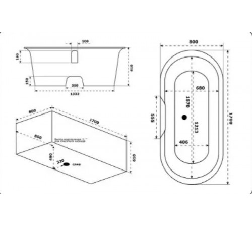 Ванна из искусственного камня Creto Aurora 170x80 8-1111 без гидромассажа