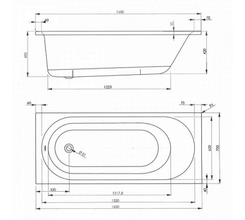 Акриловая ванна Vagnerplast Kasandra 165x70 VPBA165KAS2X-04 без гидромассажа