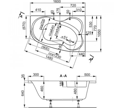 Акриловая ванна Vagnerplast Melite 160x105 R VPBA163MEL3PX-04 без гидромассажа