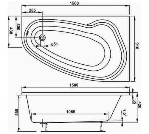 Акриловая ванна Vagnerplast Avona 150x90 R VPBA159AVO3PX-04 без гидромассажа