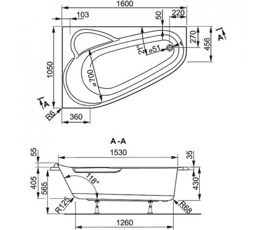 Акриловая ванна Vagnerplast Selena 160x105 R VPBA163SEL3PX-04 без гидромассажа