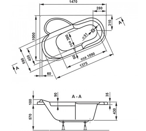 Акриловая ванна Vagnerplast Selena 147x100 R VPBA141SEL3PE-04 без гидромассажа