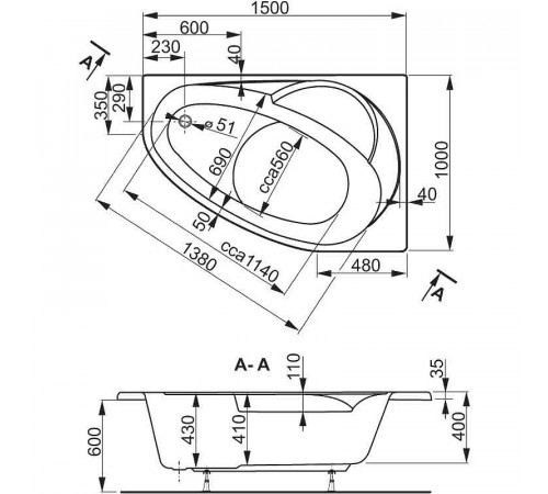 Акриловая ванна Vagnerplast Flora 150x100 L VPBA151FLA3LX-04 без гидромассажа