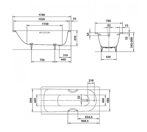 Стальная ванна Kaldewei Saniform Plus 373-1 170x75 112600013001 с покрытием Easy-clean