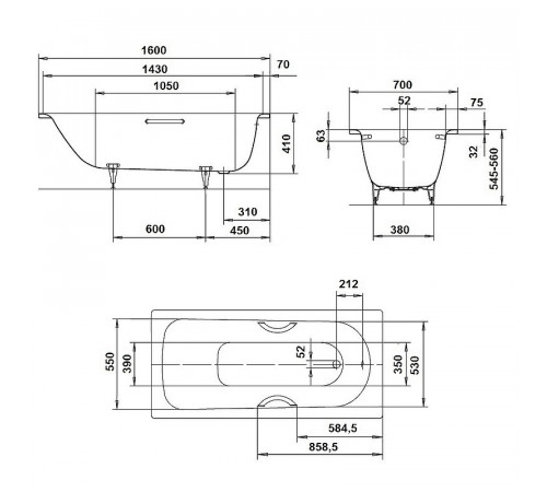 Стальная ванна Kaldewei Saniform Plus 362-1 160x70 111700010001 без покрытия