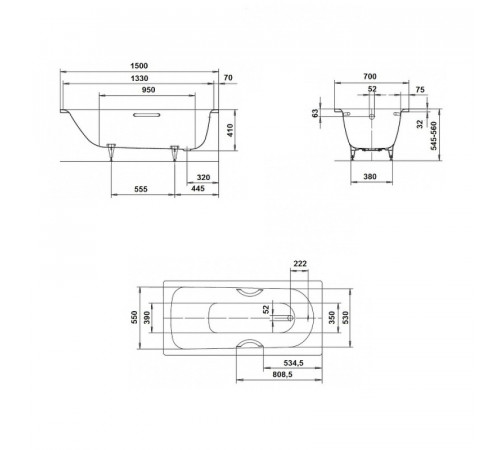 Стальная ванна Kaldewei Saniform Plus 361-1 150x70 111600013001 с покрытием Easy-clean