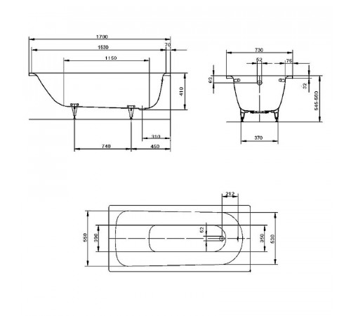 Стальная ванна Kaldewei Saniform Plus 360-1 140х70 111500010001 без покрытия