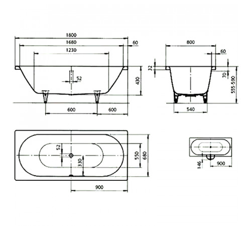 Стальная ванна Kaldewei Classic Duo 110 180х80 291000013001 с покрытием Easy-clean