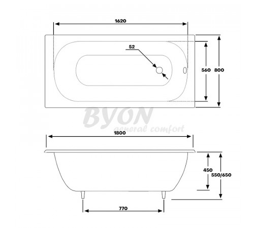 Чугунная ванна Byon 13М Maxi 180x80 Ц0000139 с антискользящим покрытием