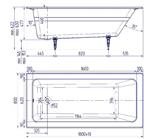 Чугунная ванна Delice Parallel 180x80 DLR220506RB-AS с черными матовыми ручками с антискользящим покрытием