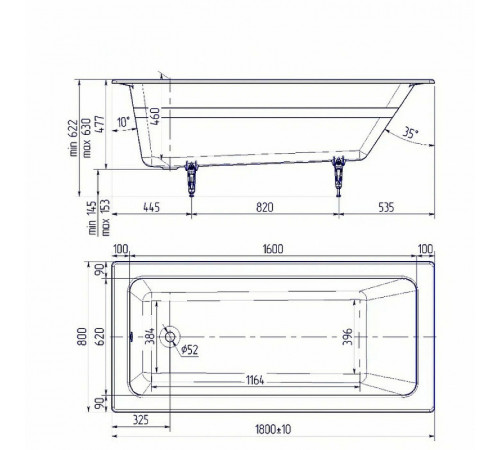 Чугунная ванна Delice Parallel 180x80 DLR220506-AS без отверстий под ручки с антискользящим покрытием