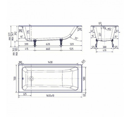 Чугунная ванна Delice Parallel 160x70 DLR220504-AS без отверстий под ручки с антискользящим покрытием