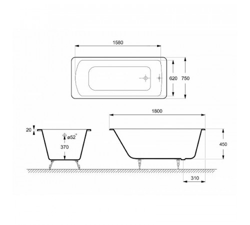 Чугунная ванна Delice Prestige 180x75 DLR230601-AS без отверстий под ручки с антискользящим покрытием