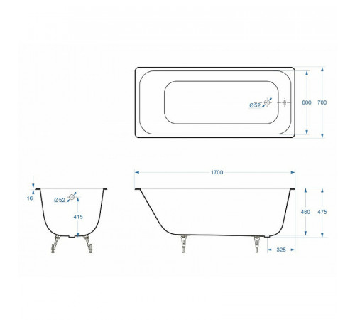 Чугунная ванна Delice Aurora 170x70 DLR230605 без отверстий под ручки и антискользящего покрытия