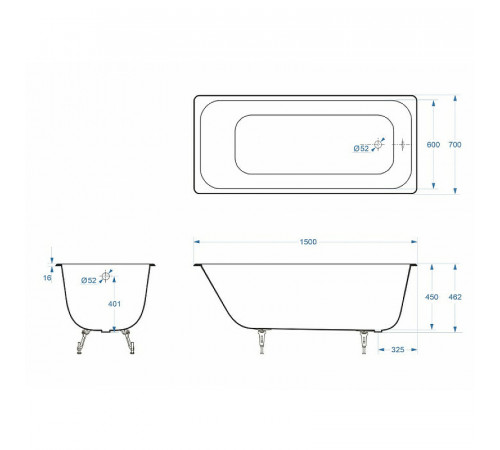 Чугунная ванна Delice Aurora 150x70 DLR230603R-AS с отверстиями под ручки с антискользящим покрытием