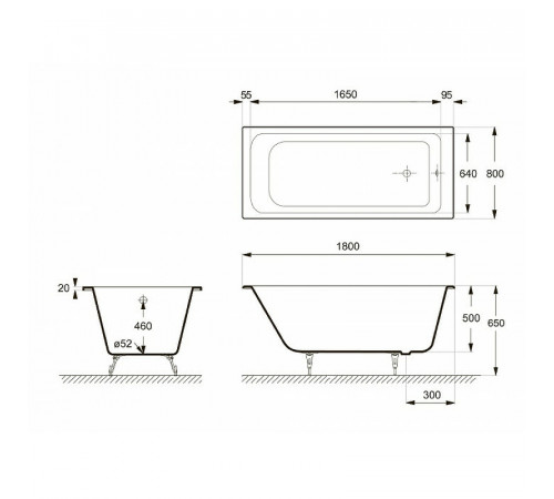 Чугунная ванна Delice Camelot 180x80 DLR230616R с отверстиями под ручки без антискользящего покрытия