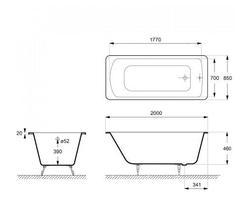 Чугунная ванна Delice Fort 200x85 DLR230622-AS без отверстий под ручки с антискользящим покрытием