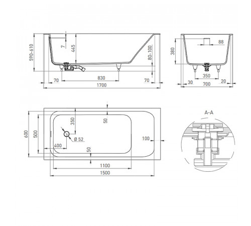 Ванна из искусственного камня Salini Orlanda Kit 170х70 102111G Белая глянцевая