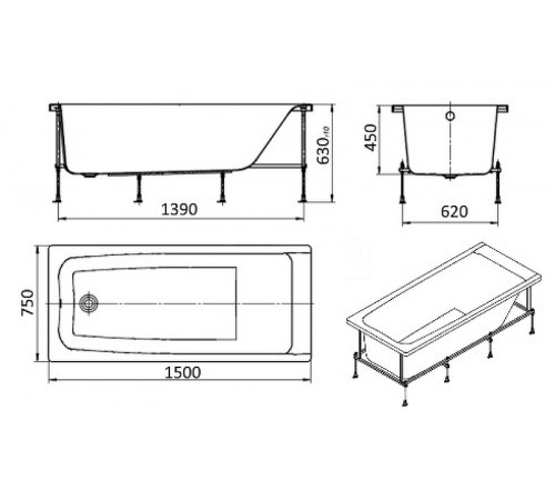 Акриловая ванна Roca Elba 150x75 248509000 без гидромассажа