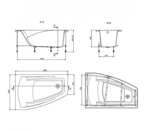 Акриловая ванна Roca Hall Angular 150х100 ZRU9302864 L без гидромассажа