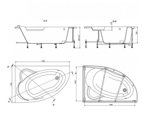 Акриловая ванна Roca Luna 170x115 L 248640000 без гидромассажа