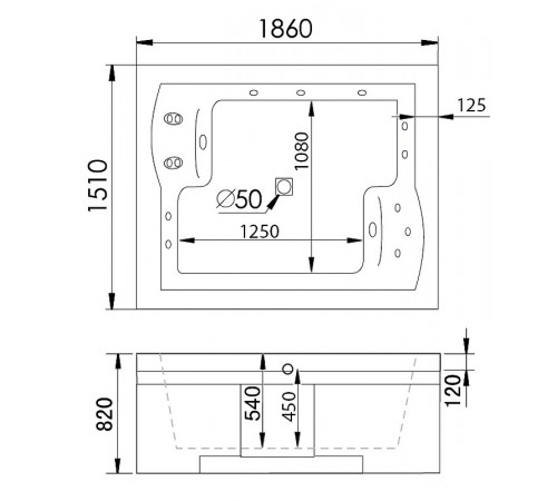 Акриловая ванна Gemy 186х151 G9052 II K R с гидромассажем