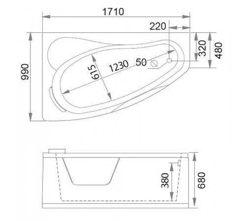 Акриловая ванна Gemy 171x99 G9046 II K L с гидромассажем