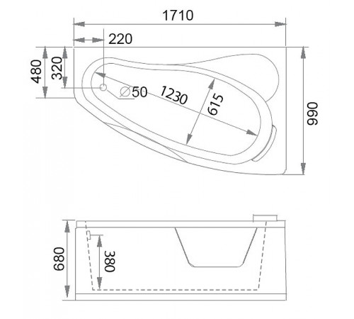 Акриловая ванна Gemy 171x99 G9046 II O R с гидромассажем