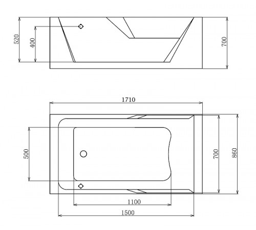 Акриловая ванна Gemy 171x86 G9066 II O L с гидромассажем