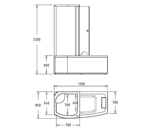 Акриловая ванна с душевой кабиной Gemy 170x85 G8040 C L с гидромассажем