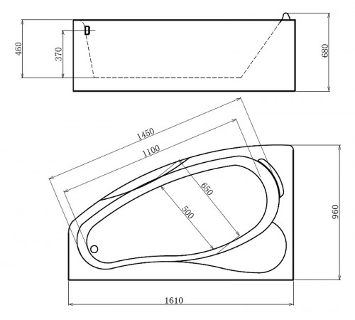 Акриловая ванна Gemy 161х96 G9046 B L с гидромассажем