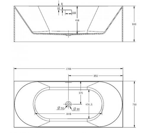 Акриловая ванна Abber AB9281 170х75 без гидромассажа