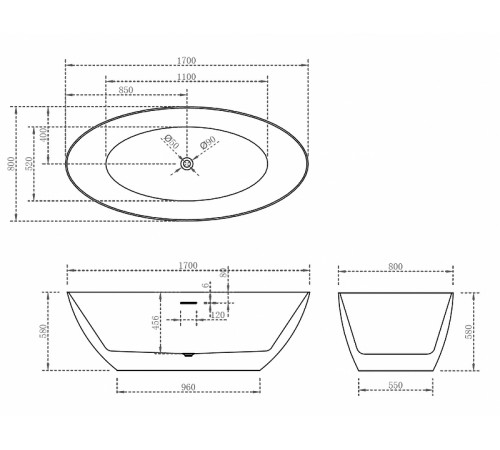 Акриловая ванна Abber 170x80 AB9374-1.7 без гидромассажа