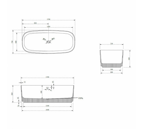 Ванна из искусственного камня Abber Stein 170x75 AS9601MCG Зеленая матовая без гидромассажа