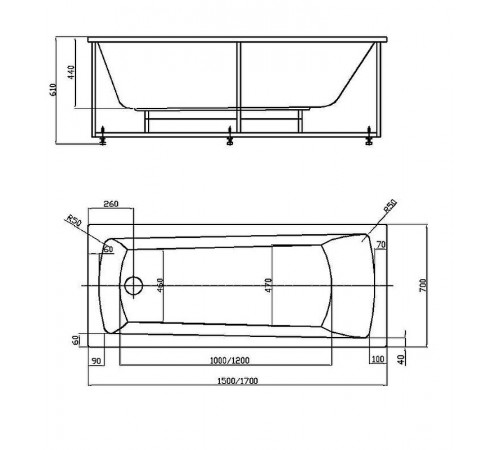 Акриловая ванна Aquatek Либра New 150x70 LIB150N-0000002 без гидромассажа с фронтальной панелью с каркасом (разборный) со слив-переливом (слева)