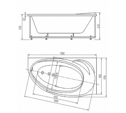 Акриловая ванна Aquatek Бетта 170x97 L BET170-0000099 без гидромассажа с фронтальной панелью с каркасом (разборный) со слив-переливом