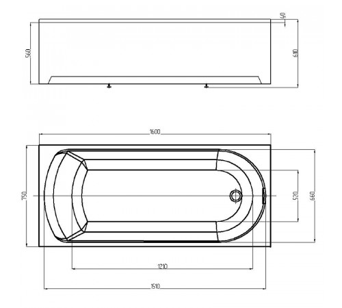 Акриловая ванна Aquatek Eco-friendly Ника 160x75 NIK160-0000001 без панелей, каркаса и слив-перелива