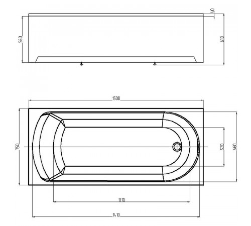 Акриловая ванна Aquatek Eco-friendly Ника 150x75 NIK150-0000001 без панелей, каркаса и слив-перелива