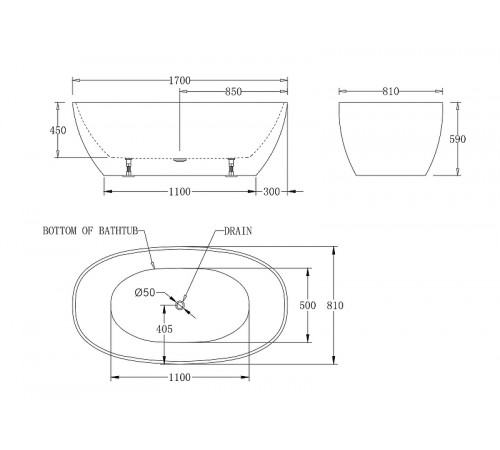 Акриловая ванна BelBagno 170x81 BB81-1700-W0 без гидромассажа