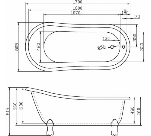 Акриловая ванна BelBagno 170x80 BB04 Белая